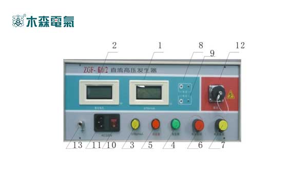 廣東直流高壓發(fā)生器60kV/2mA操作箱面板示意圖