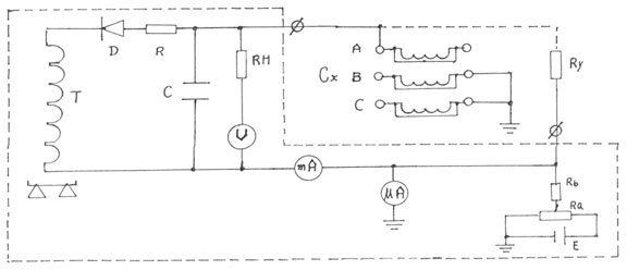 浙江水內(nèi)冷發(fā)電機(jī)直流耐壓發(fā)生器原理接線圖（測(cè)量水冷發(fā)電機(jī)定子A相圖）